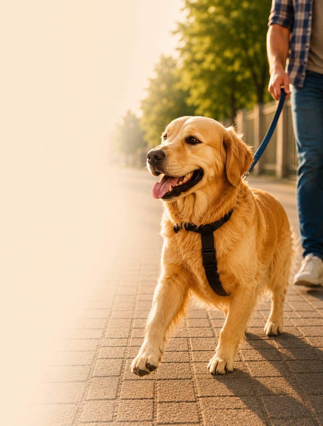 Cão em um passeio na rua
