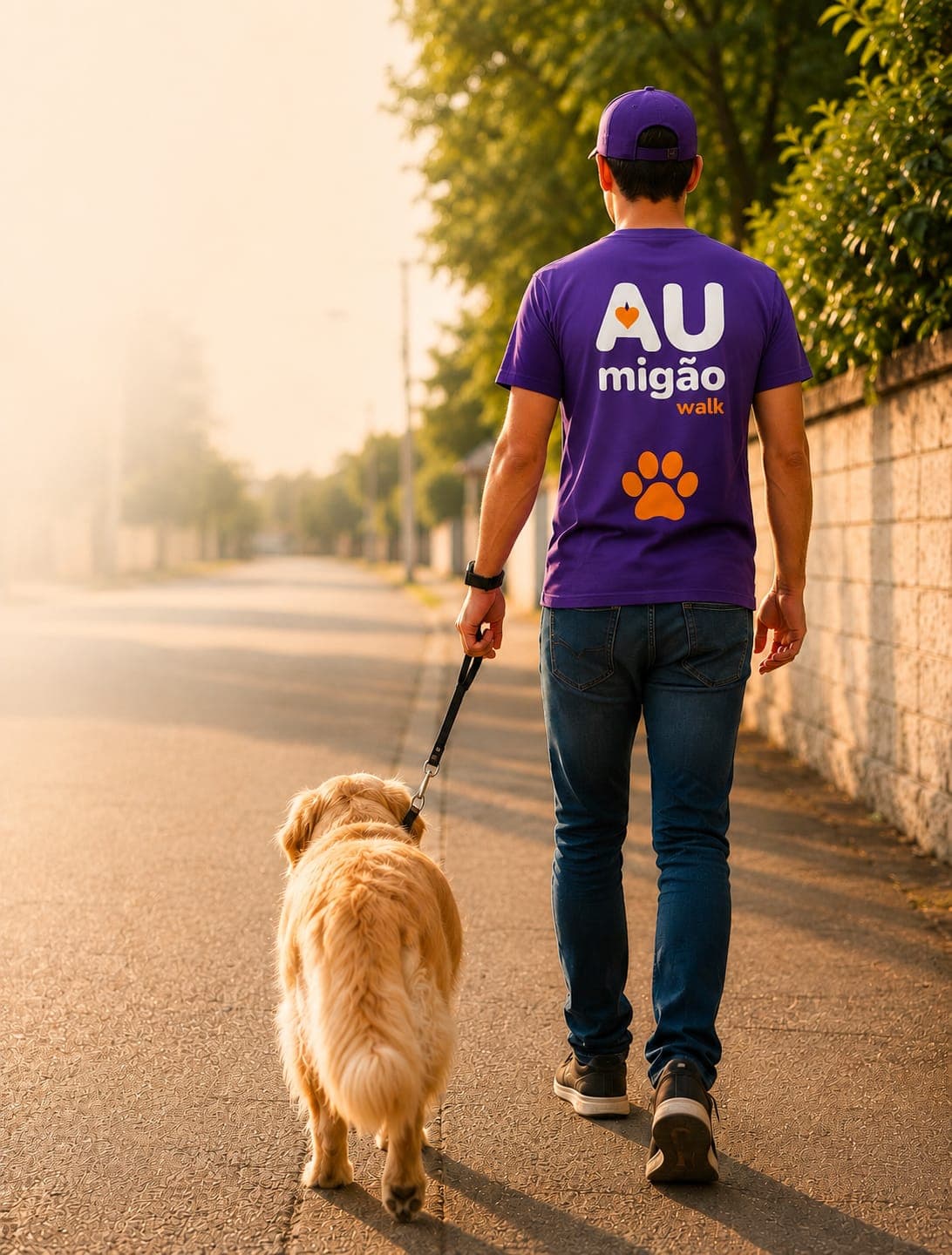 Passeador cuidando de cães na rua